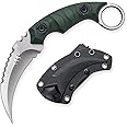 OOULORE Fixed Blade Knife, D2 Steel Blade, G10 Handle, Tactical EDC, Double Edged, Claw Knife, Utility for Outdoor Survival, Hiking, Camping with Kydex Sheath OK1212 (Green/Silver)