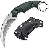 OOULORE Fixed Blade Knife, D2 Steel Blade, G10 Handle, Tactical EDC, Double Edged, Claw Knife, Utility for Outdoor Survival, Hiking, Camping with Kydex Sheath OK1212 (Green/Silver)