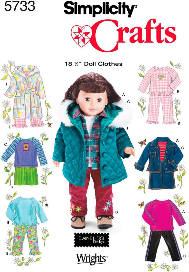 Simplicity5733Doll Clothes, Paper, White, OS (ONE Size)