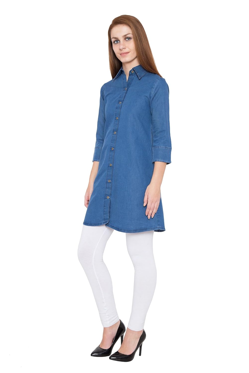 pinky pari denim shirt collar long denim tunics