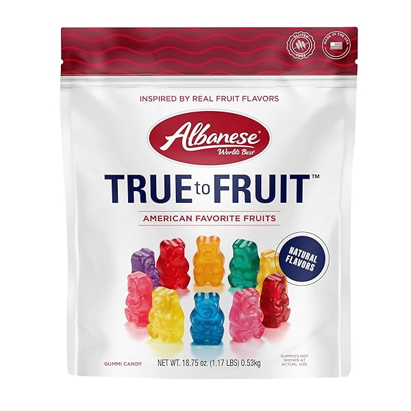 ALBANESE WORLD’S BEST TRUE TO FRUIT™ – AMERICAN FAVORITE FRUITS GUMMIES, 18.75OZ BAG OF CANDY