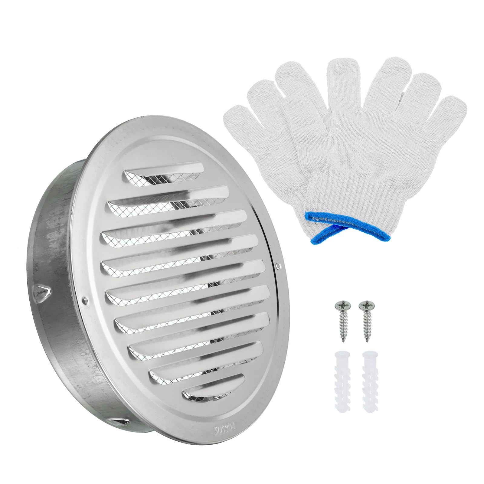 PATIKIL 8" Round Soffit Air Vents, 304 Stainless Steel Louver Grille Vent Cover Screen Mesh Air Outlet for Kitchen Bathroom Wall Ceiling Floor Ventilation