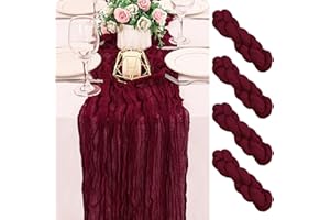 HAISIWLKJ 4 Pack 120 Inch Burgundy Cheesecloth Table Runner Boho Rustic Gauze Sheer Romantic 10 FT Long Cheese Cloth Table Runner for Bridal Baby Shower Wedding Party Birthday Holiday Home Easter Decor