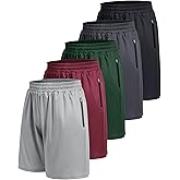 BOOJO 5 Pack Athletic Basketball Mens Shorts with Zipper Pockets - Lightweight Quick Dry Gym Workout Running Shorts for Men
