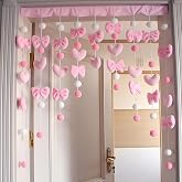 Kynthyre Cute Plush Curtain for Door Window Wall 33" W x 36" L Self-Adhesive Pink Bow Heart-Shaped Kawaii Curtain for Living Room and Bedroom Decor