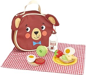 Tender Leaf Toys - Little Bear's Picnic - Pretend Food Play Wooden Picnic Set with Food, Tablecloth and Lunch Bag - Encourage Outdoor Role Play and Develops Social Skills for Children 3+