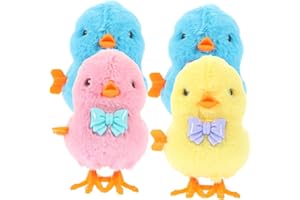 VANZACK 4pcs Wind Up Plush Chicken Lightweight Cartoon Design Bouncy Jumping Animals Random Color