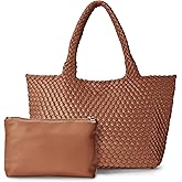 Woven tote Bag for Women, Large woven handbag Shoulder Bag Soft Vegan Leather with Inner Zipper Pouch