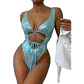 UCadego Women's Metallic Snakeskin One Piece Swimsuits Rave Outfit Bathing Suits
