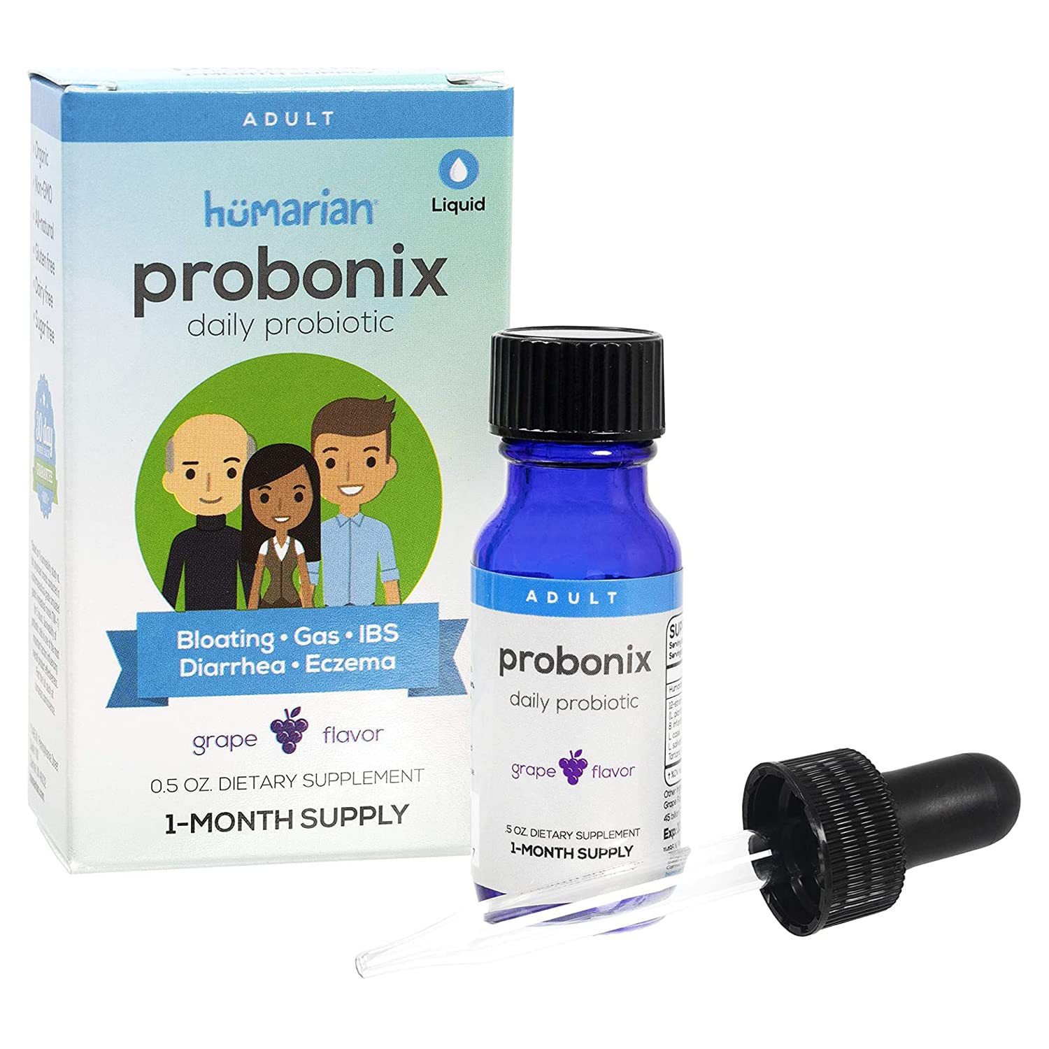 Probonix Humarian Liquid Probiotics for Kids Aged 1-9 Years Old - Superior 8-Strain Probiotic Drops to Fortify Gut Health, Immunity and More - 30-Day Supply - Tasty Grape Flavor