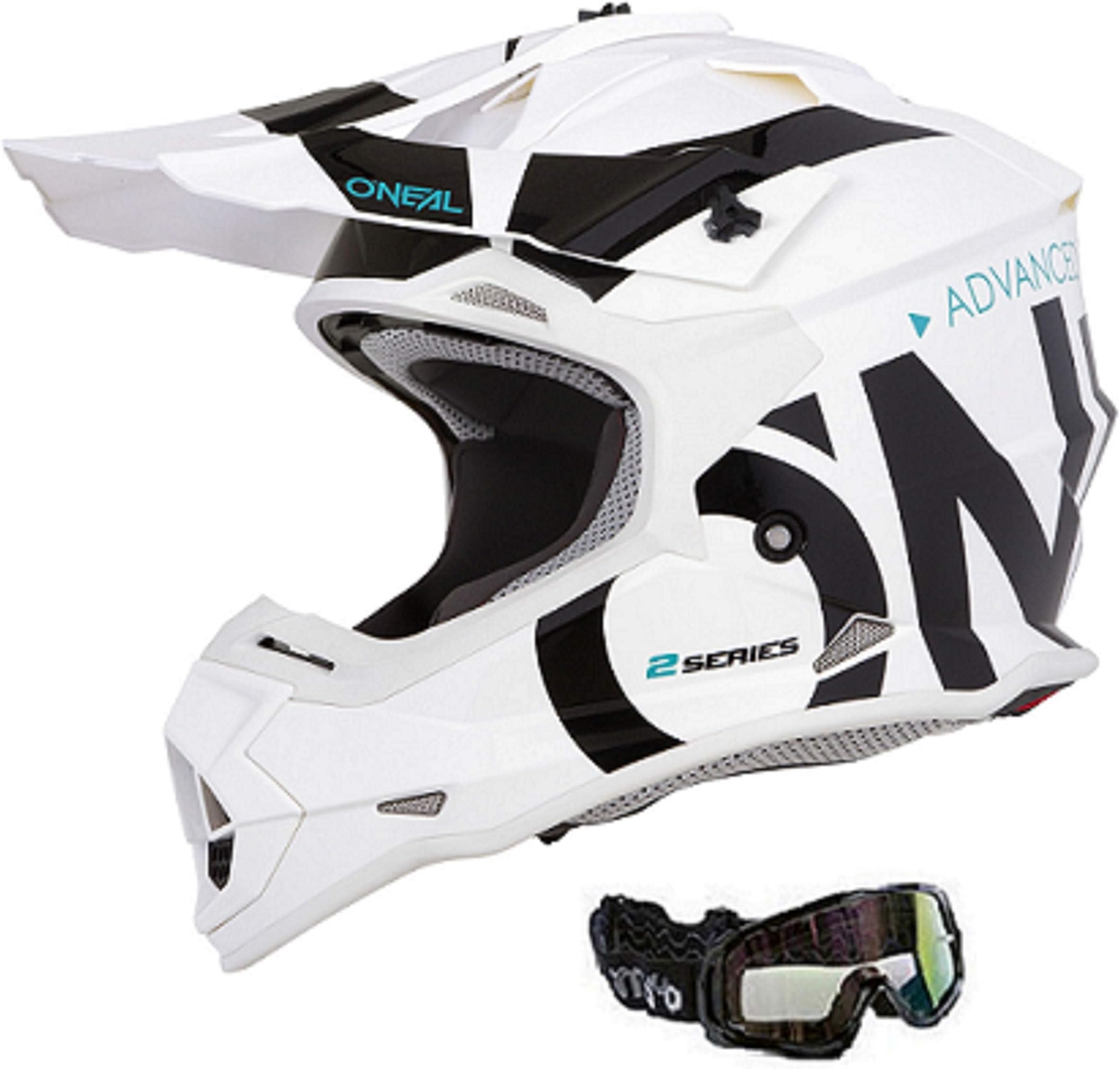 ONEAL 2 SERIES Motocross Helmet and Goggles RL SLICK Adult Off Road Racing Adults Quad Dirt Bike ATV BMX Motorbike Sports Downhill Trials MX Enduro Helmet White and Black Goggles