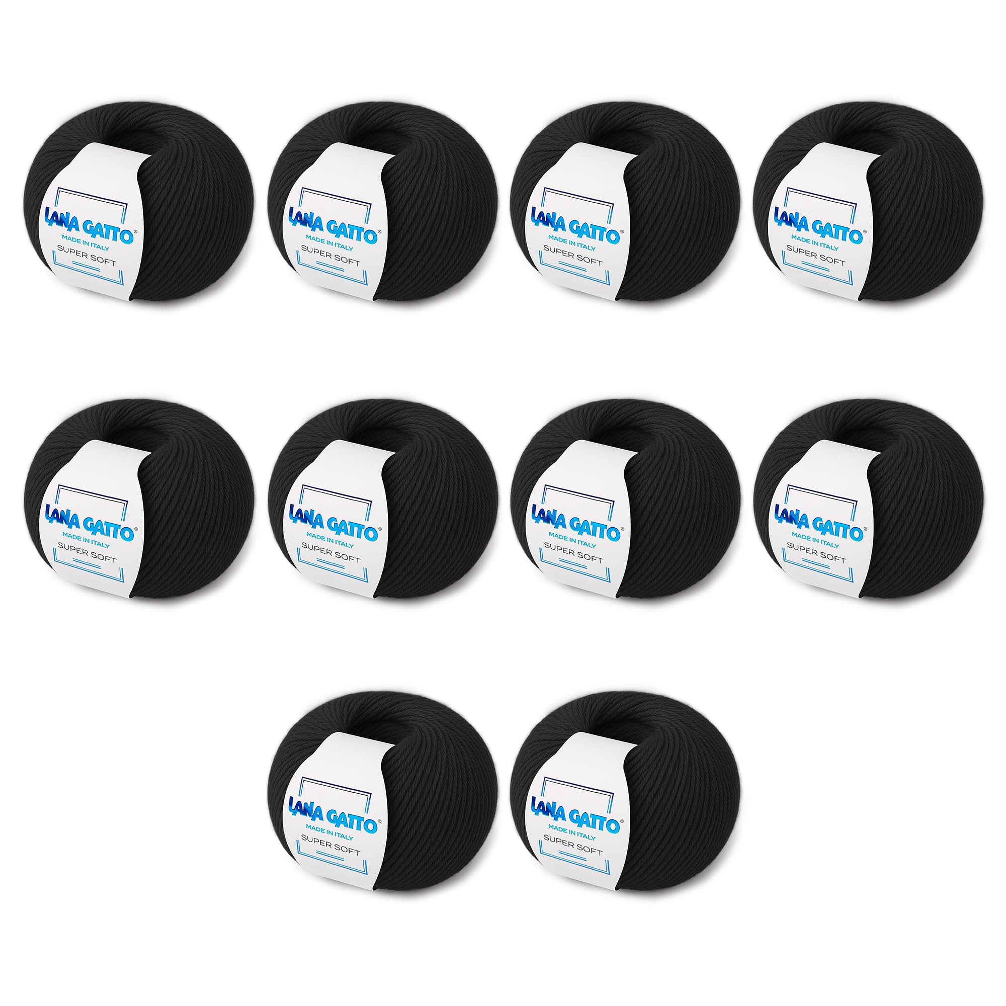 Super Soft Yarns for Crocheting and Knitting 100% Merino Wool Soft Yarn, Extrafine Wool Made in Italy by Lana Gatto Super Soft Line, 18 oz 1370 yd, (10, Black - 10008)