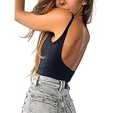 Chipre Basics Backless Top Cotton Tank Tops for Women Spaghetti Strap Tank Top Open Back Top Deep V Neck Tops for Women