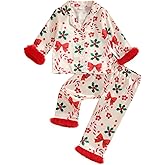 Kuriozud Kids Toddler Girl Satin Pajamas Fuzzy Trim Long Sleeve Button Down Shirt Top and Pants 2pcs Pjs Sets Sleepwear
