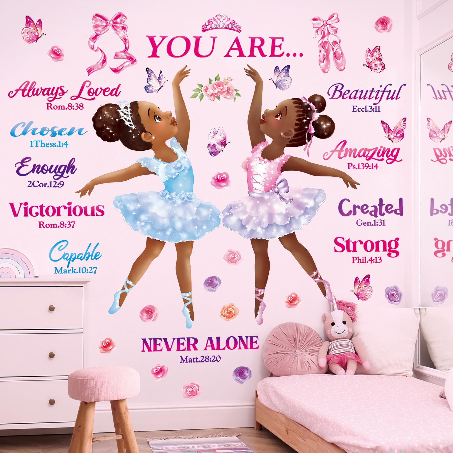 DECOWALL SG2-2319 Black Girl Magic Ballerina Wall Stickers Inspirational Quotes Butterfly Wall Decals Motivational Girls Room Bedroom Baby Nursery Home Art Décor — image 1