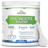 Zazzee Myo-Inositol Powder, 3 Month Supply, 92 Servings, 2000 mg per Serving, Free Scoop for Exact Dosage, 6.49 Ounces, Certified Kosher, 100% Pure, Fertility & Reproductive Support, Made in The USA
