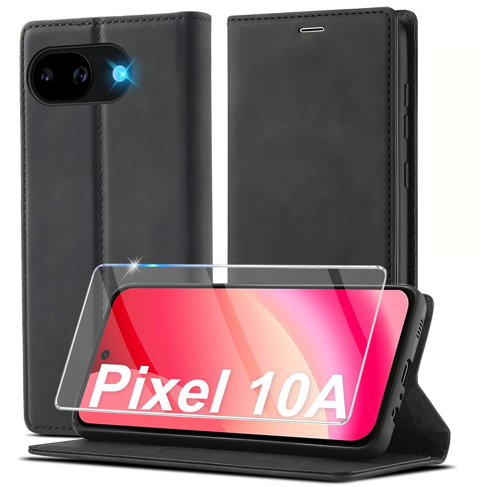 Ailicici Handyhülle für Google Pixel 10A Hülle Leder, Mit Schutzfolie, für Google Pixel 10A Klapphülle Ledermaterial,Kartenfach RFID-Blockierung Wallet Case,Flip Klappbar Schutzhülle Pixel 10 A