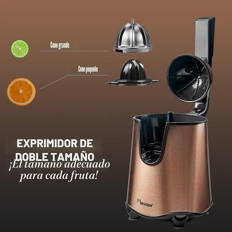 Espremedor elétrico, espremedor de laranja com função de parada de saída e passador de polpa em aço inoxidável, inclui 2 cones de prensagem, capacidade de 450 ml, alavanca de prensagem suave