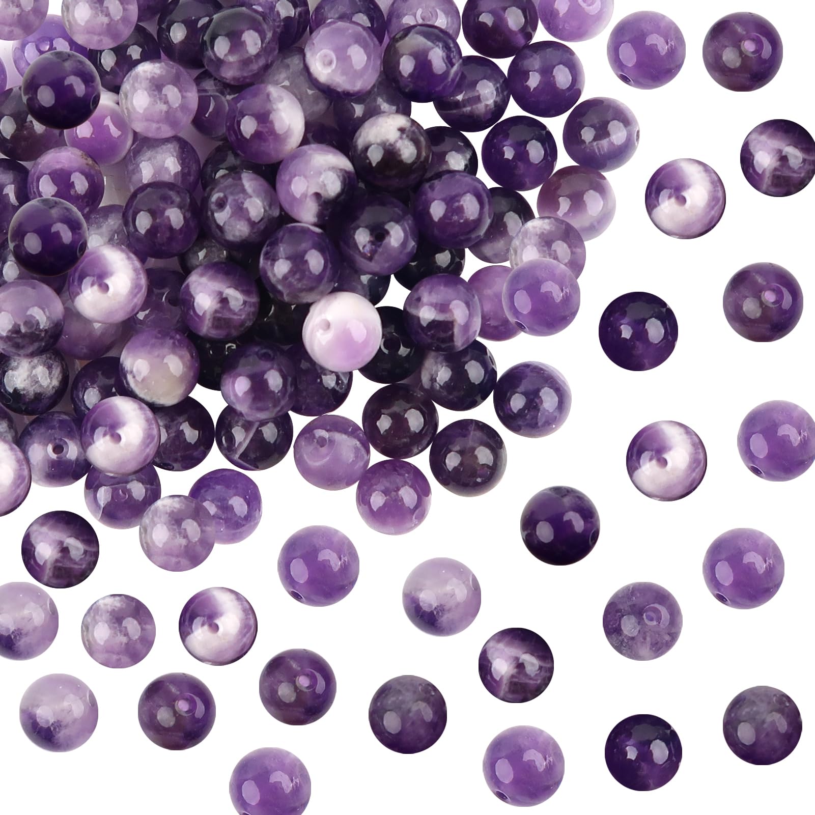 TOAOB 100pcs Natural Amethyst Stone Round Crystal Beads for Jewelry Making 8mm Natural Gemstone Round Loose Smooth Bead for DIY Bracelets Necklaces Crafts