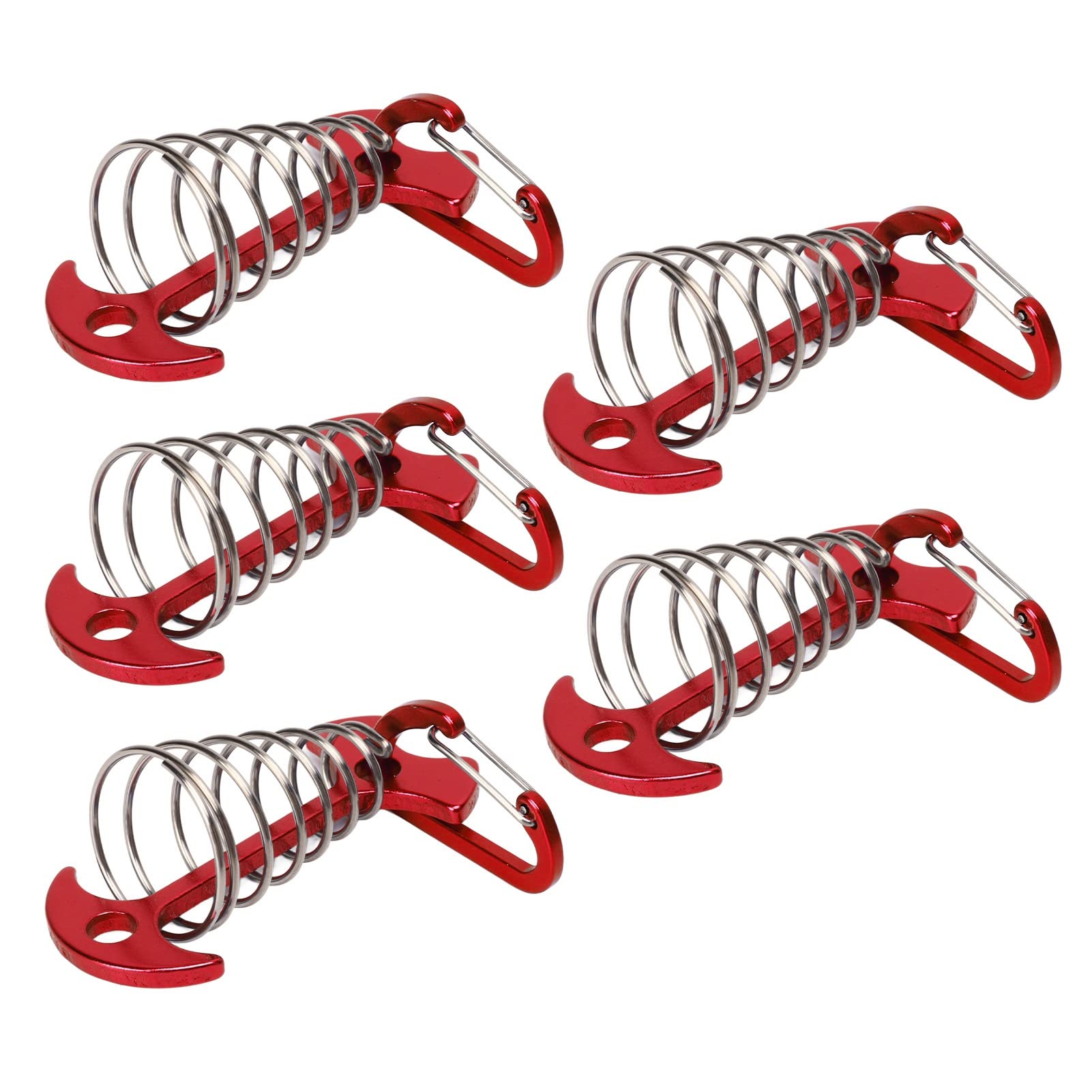 5pcs Tent Nails, Large Deck Boards Camping Tent Fixing Stakes with Spring Buckle Adjustable Wind Rope Deck Anchor Pegs (Red)