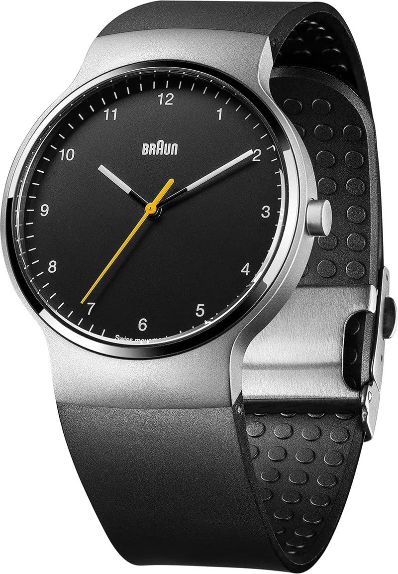 Braun Men's Quartz Watch with Black Dial Analogue Display and Black Rubber Strap BN0221BKSLBKG
