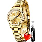 OLEVS Womens Diamond Watches Automatic Mechanical Gold Luxury Dress Ladies Self Winding Original Stainless Steel Wrist Watch