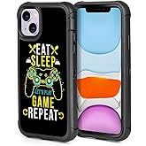 XWMHHP Compatible with iPhone 15 Case Cool Eat Sleep Game Repeat Design for Boys Kids Teens, 3-Layer Rugged Shockproof Anti-Slip Hard Bumper Silicone Rubber Heavy Duty Protection Cover