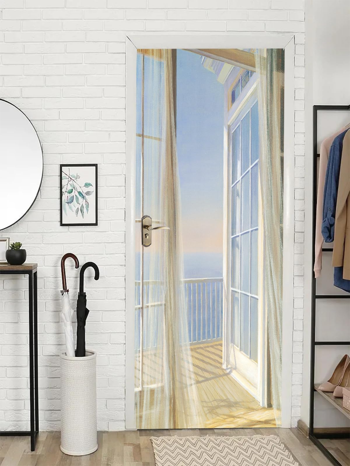 FLFK 3D Door Sticker Peel and Stick 77x200cm- Self-Adhesive Door Murals Poster Decals Wallpaper Window Balcony Scenery for Home Decor(2Pcs/Set)