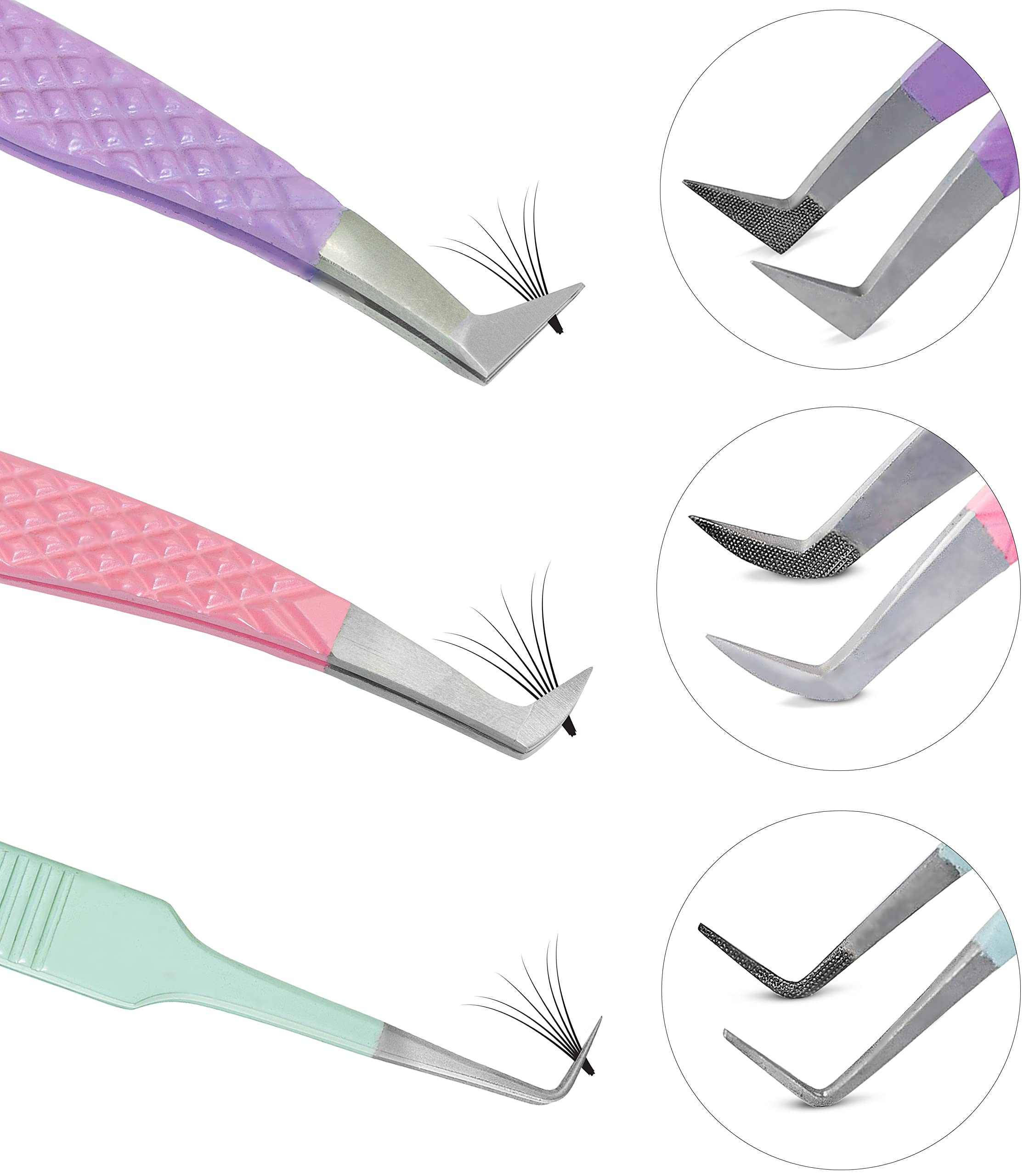 Photo 1 of SIVOTE Lash Tweezers for Eyelash Extensions, Set of 3 - Volume, Volume Boot, Slim 90 Degree Tweezers with Fiber Tips in Pastel Colors, Ideal for Mega, Volume & Russian Lashes - Includes Leather Pouch