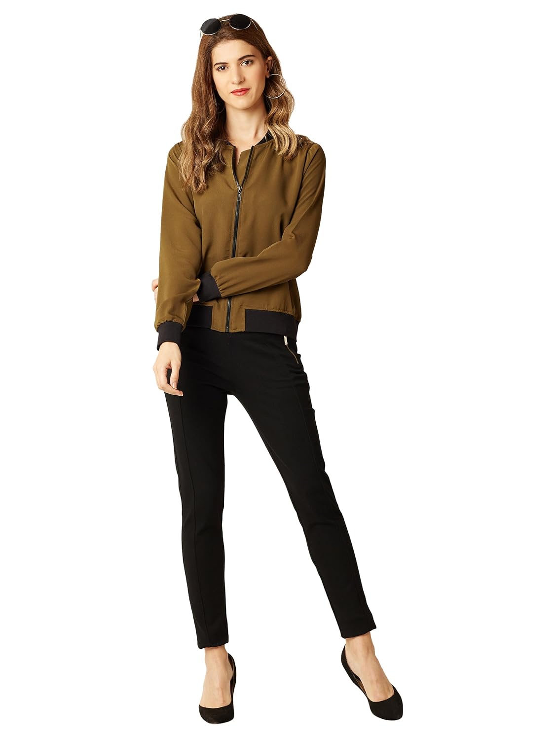 miss chase women's olive green bomber jacket