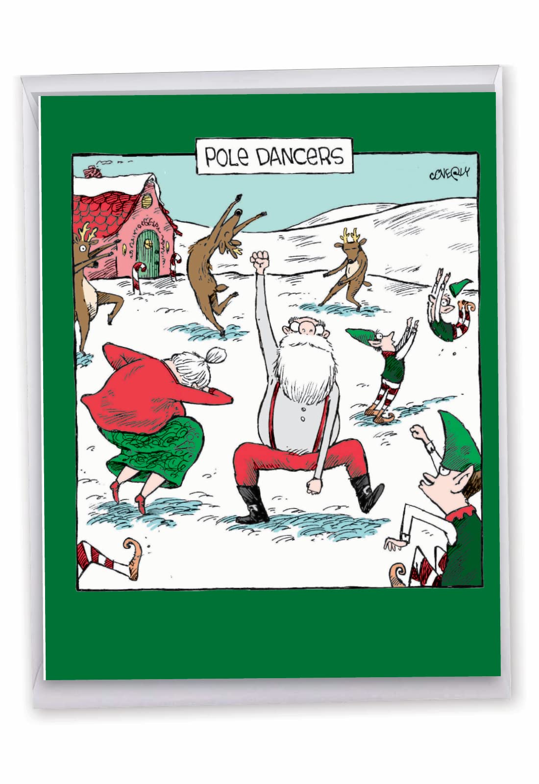NobleWorks - Big Cartoon Christmas Card from Group (8.5 x 11 Inch) - Funny Holiday Cartoons, Jumbo Humor Card from All of Us - Pole Dancers J7082XSG-US