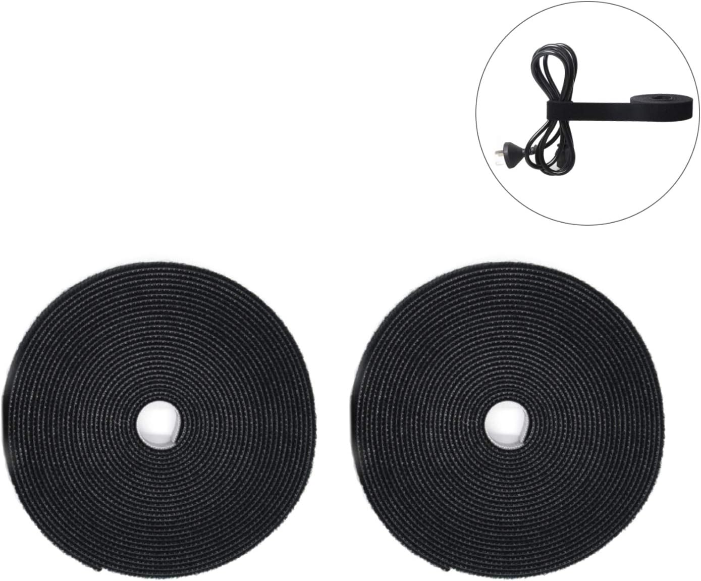 Patu Reusable Multi-Purpose Fastening Tape Cable Ties - 2 Rolls 5 Yards x 0.5 Inch Width Hook and Loop Cord Management Wire Organizer Straps, Black