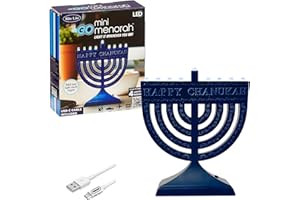 Rite Lite Go Mini Blue Electric Menorah - Light It Anywhere! Chanukah Jewish Holiday Party Favors Decorations With USB C Cable, Judaica Modern Hanukkah Gifts Festival of Lights