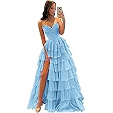 MisShow Corset Ruffle Prom Dresses for Women 2026 Strapless Chiffon Tiered Long Formal Evening Party Gown with Slit