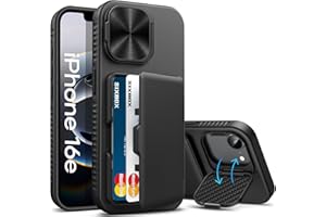 SIXBOX for iPhone 16e Case Wallet, Built-in Stand & Card Holder & Camera Lens Cover, Full Body Protective Rugged Multifunctional Kickstand Heavy Duty Phone Cover Case for iPhone 16e 6.1" 2025, Black