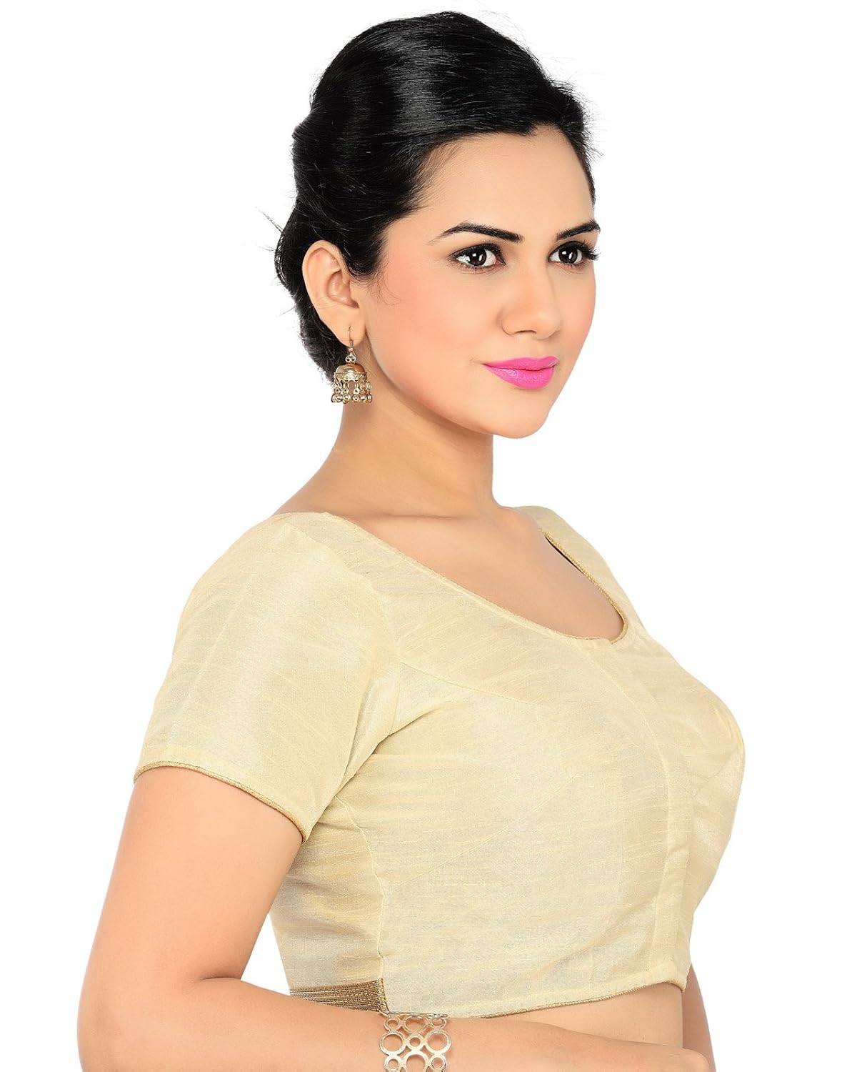 studio shringaar party gold solid short sleeve non-padded blouse
