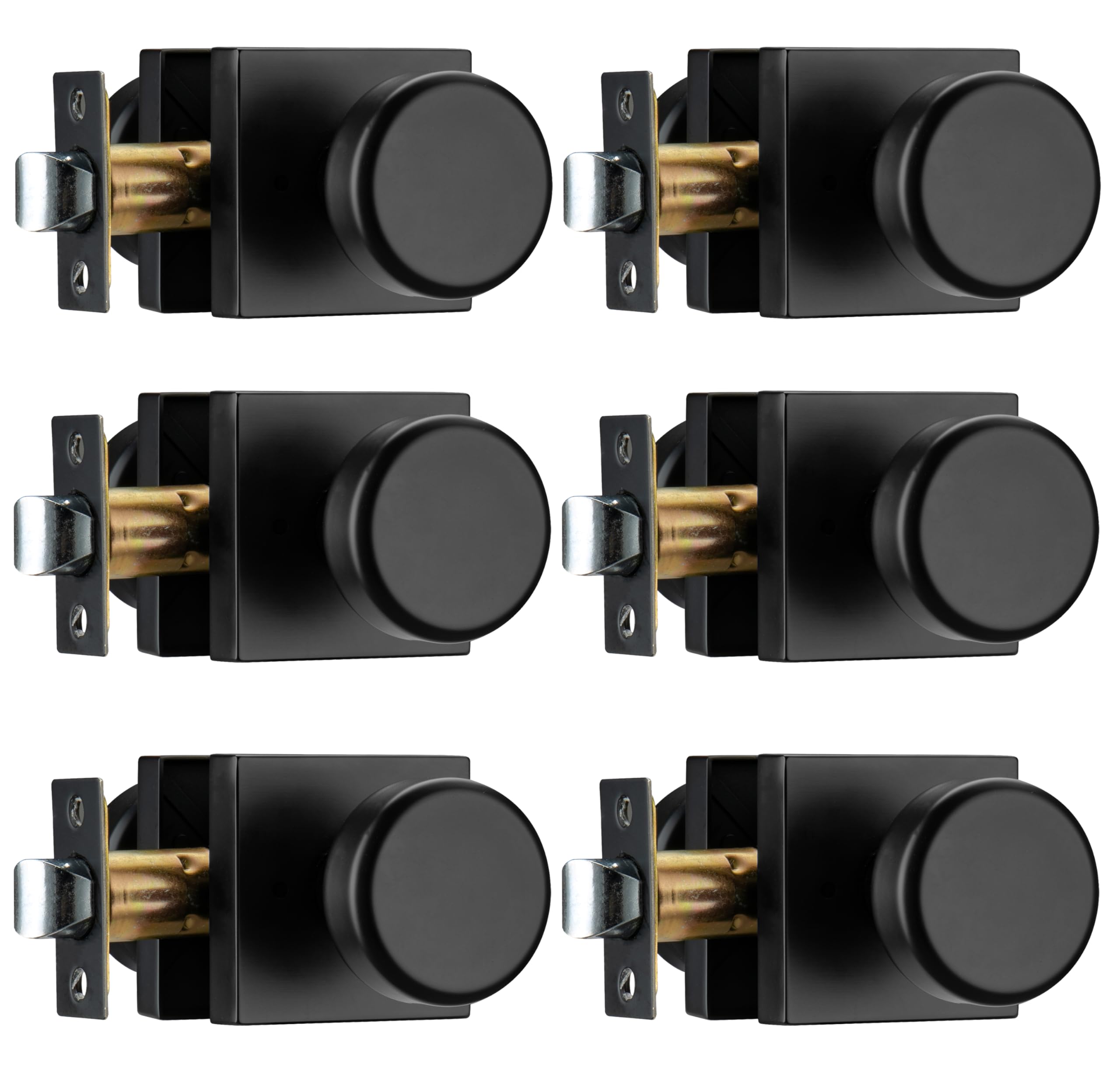 Photo 1 of STARPY 6 Pack Black Door Knobs with Square Rosette, Interior Door Handles for Bath & Bed, Heavy Duty Door Knob with Lock