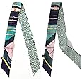 COtheSumay Mulberry Silk Scarf for Handbags,Bags, and Purse，2 Pcs 2"x35" Hair Ribbon Skinny Neck Fashion Scarves for Women