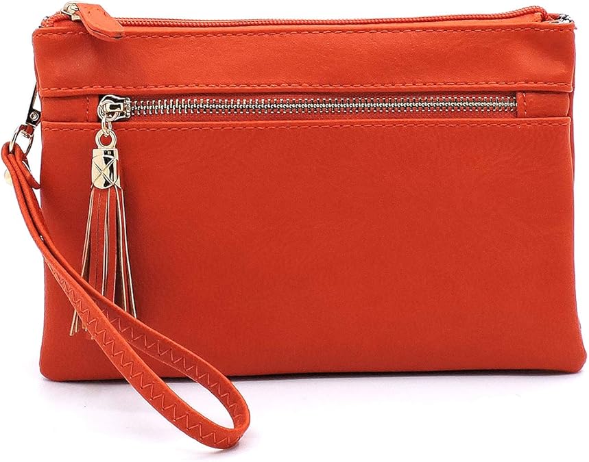 Soft faux leather multi pockets small crossbody bag with tassels