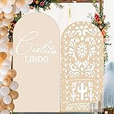 SmoothNovelty 2 Pcs Beige Cielito Lindo Arch Backdrop Covers Wedding Mexican Fiesta Arch Covers 6ft 7.2ft Stretchy Fabric Talavera Floral Banquet Backdrop Decor for Bridal Baby Shower Birthday Prop