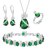 EVER FAITH Wedding Prom Four Clovers Jewelry Set for Women, Teardrop Cubic Zirconia Necklace Hoop Dangle Earrings Bracelet Open Ring Sets Anniversary Birthday Engagement Gift for Friend Lover Wife