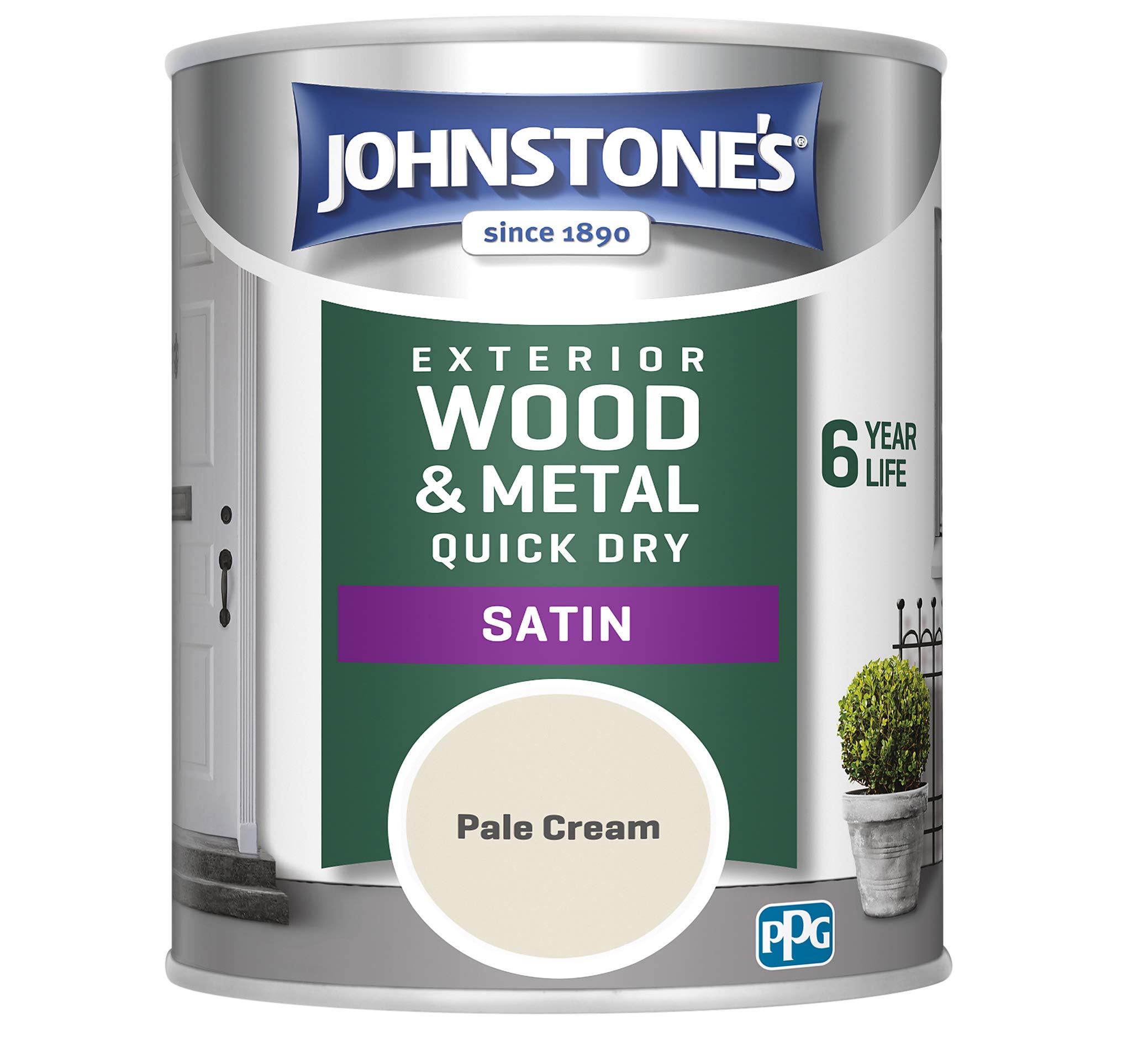 Johnstone's - Quick Dry Satin - Pale Cream - Satin Finish - Exterior Wood & Metal - Resistant to cracking & peeling - 6 years of life - 12m2 Coverage per Litre - 0.75 L