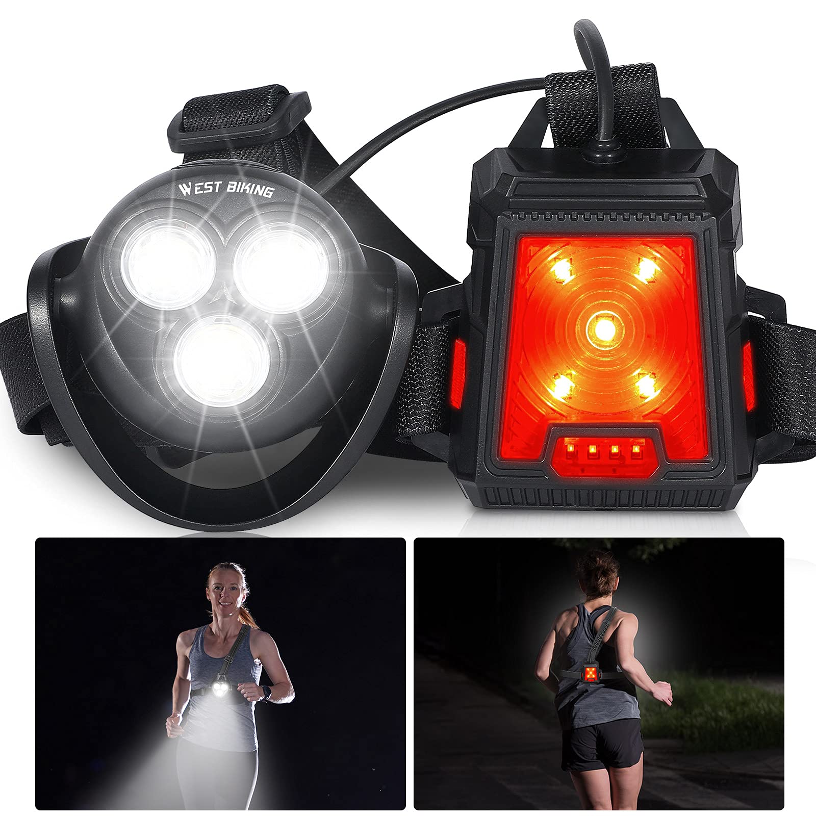 ICOCOPRO Running Light for Runners -500 Lumens, Running Chest Light with 360° Rotatable Lamp Head, Chest LED Lamp Run Light - IPX4 Waterproof - USB Rechargeable - Body Torch with Rear Safety Warning