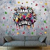 YIMEHDAN Large 3D Graffiti Gamer Zone Wall Decals (26.8”x26.4”), Watercolor Video Gaming Vinyl Wall Stickers for Game Lover, Removable Video Game Artwork for Boys Playroom Bedroom Decor