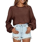 Imily Bela Cropped Sweaters for Women Lantern Long Sleeve Crop Top Slouchy Trendy Loose Crewneck Pullover Sweater