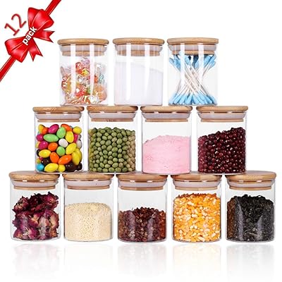 Buy Tzerotone Glass Jars Set Upgrade Spice Jars With Wood Airtight Lids And Labels 6oz 12 Piece Small Food Storage Containers For Home Kitchen Tea Herbs Sugar Salt Coffee Flour Herbs Grains Hellip Online