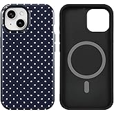 uCOLOR Compatible with iPhone 15/14/13 Case Compatible with MagSafe - Protective Luxury Designer Mag Series Cases (Navy Blue Polka Dot, iPhone 15/14/13)