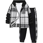 Qetobolly Boys Clothes Plaid Hooded Shirt Top and Sweatpants 2PC Kids Clothes Boys Fall Winter Outfits for 6-16 Years