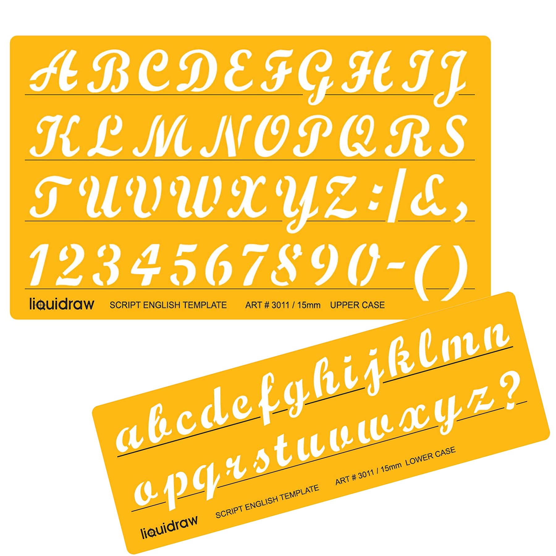 Liquidraw Letter Stencils Set for Calligraphy - 15 mm | English Lettering Stencil | Alphabet Number Symbols Drawing Template for Card Making & Crafts | Capital Upper & Lower Case Combo | Large Letters