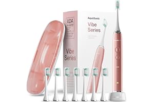 AquaSonic Vibe Series Ultra Whitening Toothbrush – ADA Accepted Power Toothbrush - 8 Brush Heads & Travel Case – 40,000 VPM M